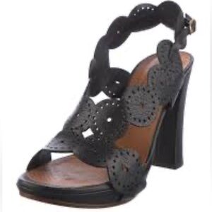 Chie Mihara Black Laser Cut Leather Sandals Size 37/6.5